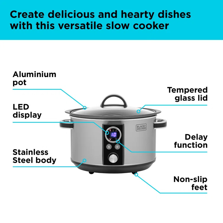 POWERCITY - BXSC16044GB B DECKER 3.5L STAINLESS STEEL DIGITAL SLOW COOKER  COOKING