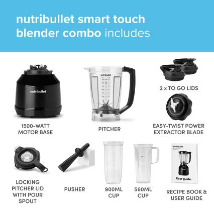 Nutribullet Smart Touch Blender Combo 3 Speed & Pulse Control 1400W Black  56 oz